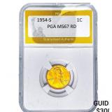 1954-S Wheat Cent PGA MS67 RD