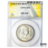 1949-S Franklin Half Dollar ANACS MS66