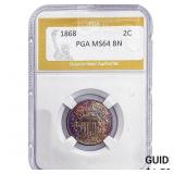 1868 Two Cent Piece PGA MS64 BN