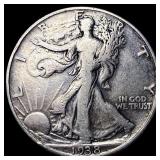 1938-D Silver Walking Liberty Half Dollar LIGHTLY