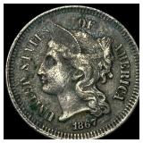 1867 Nickel Three-Cent Piece CLOSELY  UNCIRCULATE
