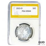 1915-D Barber Half Dollar PGA MS64