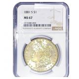 1881-S Morgan Silver Dollar NGC MS67