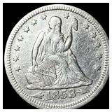 1853 Arrows/Rays Seated Liberty Quarter  NEARLY U