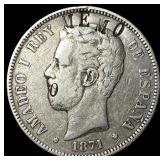 1871 Spain Silver 5 Pesetas Amadeo I HIGH GRADE