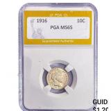1916 Barber Dime PGA MS65