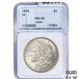1878 7/8TF Morgan Silver Dollar NNC MS63 Weak