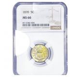 1870 Shield Nickel NGC MS66