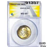 1943-D Washington Silver Quarter ANACS MS65