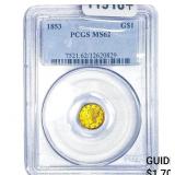 1853 Rare Gold Dollar PCGS MS62