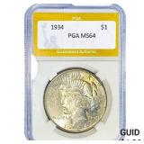 1934 Silver Peace Dollar PGA MS64