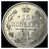 1913 Russia Silver 15 Kopeks