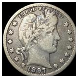 1897-O Silver Barber Quarter ABOUT  UNCIRCULATED