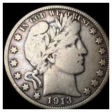 1913-S Silver Barber Half Dollar LIGHTLY  CIRCULA