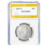1907-D Barber Half Dollar PGA MS64