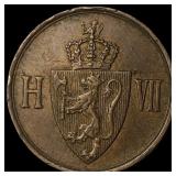 1907 Norway Bronze 2 Ore KM 362