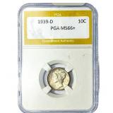 1939-D Mercury Silver Dime PGA MS66+