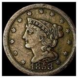 1853 Braided Hair Half Cent LIGHTLY CIRCULATED