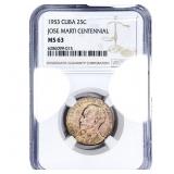 1953 Cuba 25C Jose Marti Centennial NGC MS63