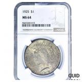 1925 Silver Peace Dollar NGC MS64