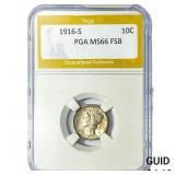 1916-S Mercury Silver Dime PGA MS66 FSB