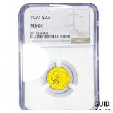 1929 $2.50 Gold Quarter Eagle NGC MS64