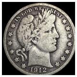1912-S Silver Barber Half Dollar LIGHTLY CIRCULATE