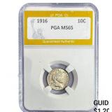 1916 Barber Dime PGA MS65