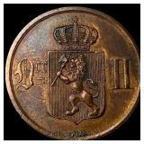 1884 Norway Bronze 2 Ore