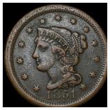 1851 Braided Hair Large Cent NEARLY UNCIRCULATED