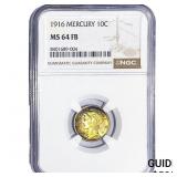 1916 Mercury Silver Dime NGC MS64 FB