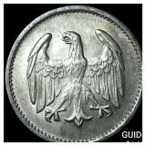 1924J Germany Weimar Republic Silver 1 Mark