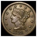 1844 Braided Hair Large Cent NEARLY UNCIRCULATED