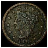 1845 Braided Hair Large Cent LIGHTLY CIRCULATED