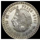 1948 Mexico Silver 5 Pesos CuauhtÂ©moc NEARLY UN