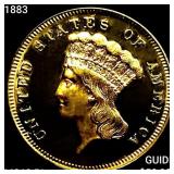 1883 $3 Gold Piece CHOICE BU PL