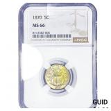 1870 Shield Nickel NGC MS66