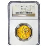 1881-S $10 Gold Eagle NGC MS62