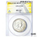 1951-S Franklin Half Dollar ANACS MS65 FBL