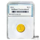 1911 $2.50 Gold Quarter Eagle  Brilliant UNC