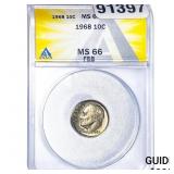 1968 Roosevelt Dime ANACS MS66 FSB