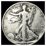 1938-D Silver Walking Liberty Half Dollar  LIGHTL