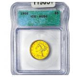 1905 $5 Gold Half Eagle ICG AU50