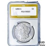 1890-S Morgan Silver Dollar PGA MS63
