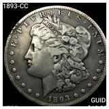 1893-CC Morgan Silver Dollar ABOUT UNCIRCULATED