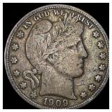 1909-S Silver Barber Half Dollar LIGHTLY CIRCULATE
