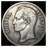 1935 Venezuela Silver 5 BolÂ­vares LIGHTLY CIRCU