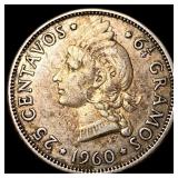 1960 Dominican Republic Silver 25 Centavos