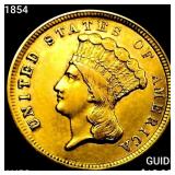 1854 $3 Gold Piece CHOICE AU
