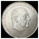 1966 Spain Silver 100 Pesetas